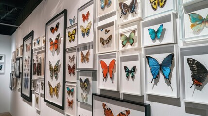 Butterfly Collection in a White Gallery Space