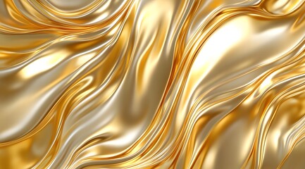 Luxurious Golden Silk Fabric Abstract Swirls of Opulent, Gleaming, and Smooth Texture