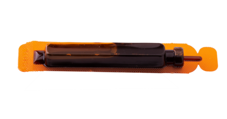 single-dose of herbal cough syrup in blister pack on white background.