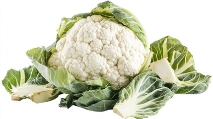 A large, fresh cauliflower head, isolated on a white background