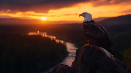 Fototapeta premium A eagle sitting on the rocks