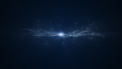 Abstract white blue particles with light shine, Dark blue background.
