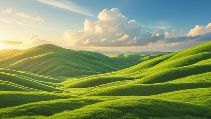 Fototapeta premium landscape with green field and blue sky