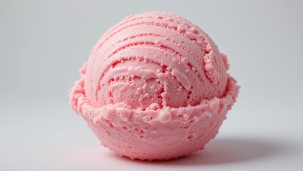 Single Scoop of Pink Ice Cream on a Plain White Background with a Smooth Texture