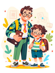 Father's Day Children's Day personally accompany father and son play happy scene illustration