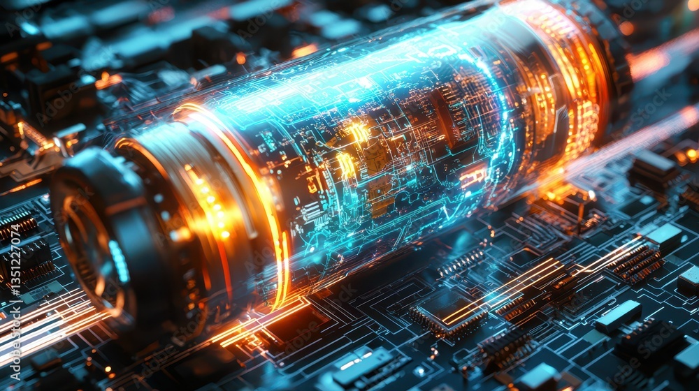 Poster cybernetic energy generator creating power with futuristic technology