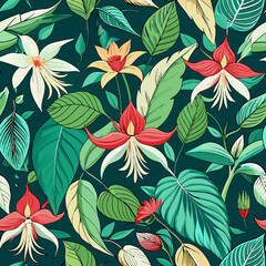 Fototapeta premium Exotic Tropical Epimedium Seamless Pattern