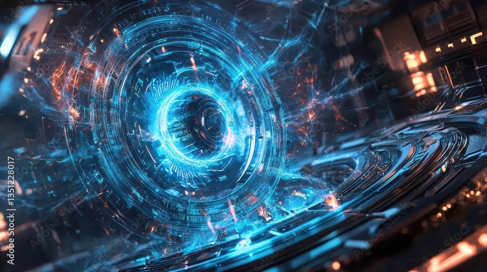 Poster futuristic anti-gravity generator concept with dynamic energy flows