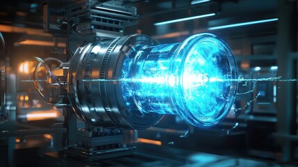 Fototapeta premium Futuristic Energy Generator with Glowing Blue Plasma Technology