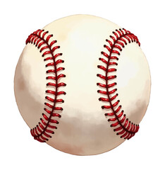 Watercolor Illustration of Baseball with Red Seams Floating on Black Background