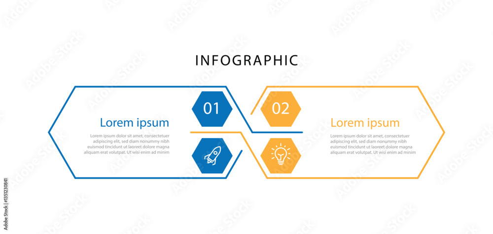 Aufkleber 2 step infographic template, 2 table or columns information with line style. Vector timeline can be used workflow, business presentation and web graphic design 
