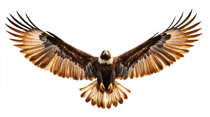 Fototapeta premium A soaring eagle silhouette, its wings spread wide, symbolizing freedom, isolated in white
