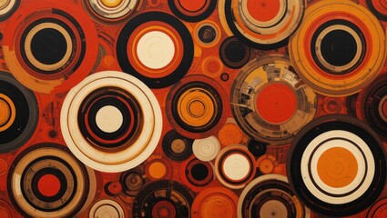 Colorful Abstract Circular Pattern with Geometric Shapes in Warm Tones of Orange and Black