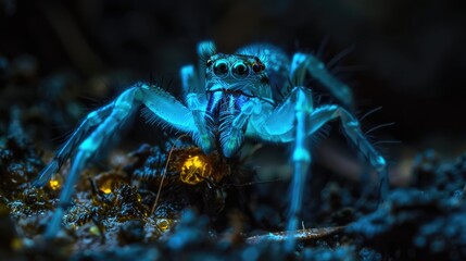 Blue Jumping Spider in its Natural Habitat