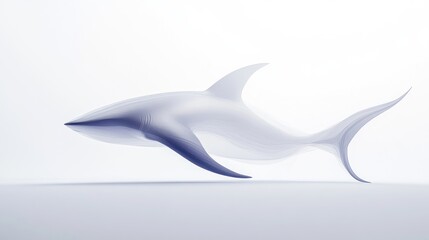 Fototapeta premium A stylized cartoon shark with sleek fins and a streamlined body, gracefully moving through an all-white minimalist background.
