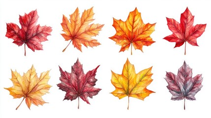 Watercolor Autumn Maple Leaves