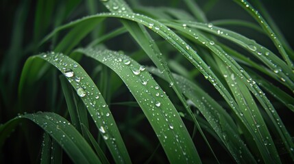 Fototapeta premium Dew Drops on Lush Green Blades of Grass