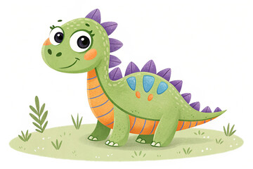 Cute Cartoon Dinosaur Illustration – Playful and Colorful Kids’ Art Design.