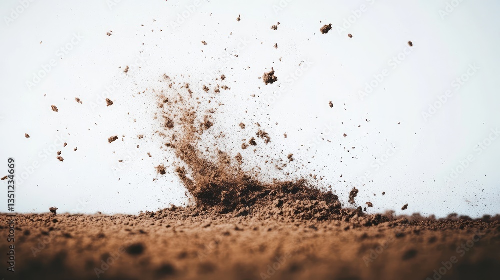 Poster a cloud of dust rises from the ground, creating an atmospheric effect in an open landscape during a 