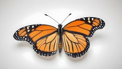 Fototapeta premium A monarch butterfly with vibrant orange wings outlined in black and dotted with white spots, set against a stark white background