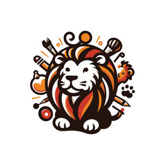 Creative lion logo illustration. artistic vector lion head icon