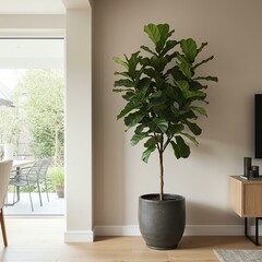 There Is A Large Potted Plant In The Middle Of A Living Room