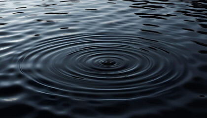 Elegant black water surface with gentle ripples and subtle reflections, creating a minimalist and modern aesthetic, perfect for luxury spa branding, meditation visuals, and high-end product background