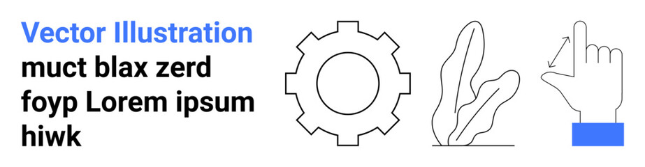 Abstract gear icon, organic leaf, and hand gesture with directional arrow. Ideal for technology, innovation, user interface, mechanics, ecology, education simple landing page