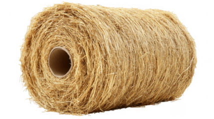 Roll of Natural Hay with Texture on White Background