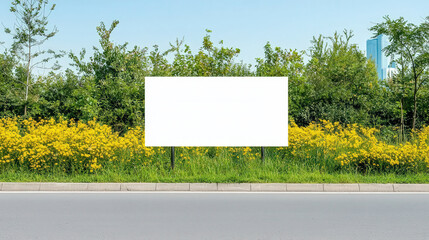 Airport outdoor billboard with blank advertising space, clear sky, perfect branding opportunity 