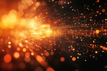 Obraz premium Dynamic glowing particles stream through a vibrant digital landscape at night