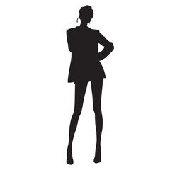 Standing women in outfit silhouette.