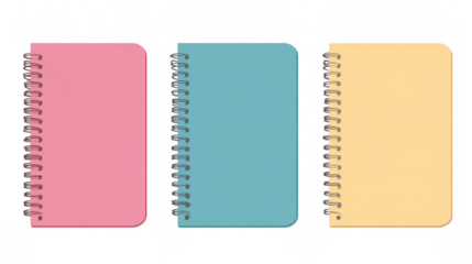 Colorful Spiral Notebooks in Pink, Blue, and Yellow for Study