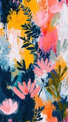Vibrant Abstract Floral Garden Scene with Artistic Elements