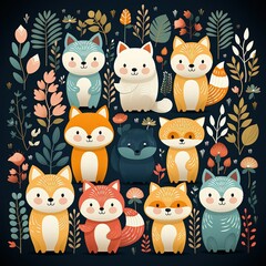 Modern Decorative Cute Animal Illustration with Repeating Motifs
