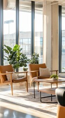Bright Modern Office Space with Expansive Windows and Plants