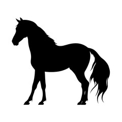 Elegant black horse silhouette running, isolated on a clean white background, perfect for graphic design and print.