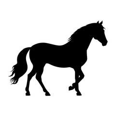 Elegant black horse silhouette running, isolated on a clean white background, perfect for graphic design and print.