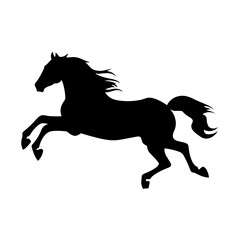 Elegant black horse silhouette running, isolated on a clean white background, perfect for graphic design and print.