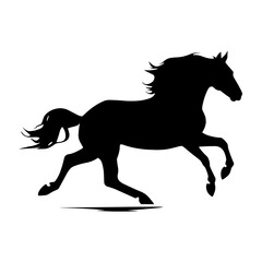 Elegant black horse silhouette running, isolated on a clean white background, perfect for graphic design and print.