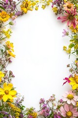 Gentle floral border in A4 layout showcasing blooming wild meadow flowers