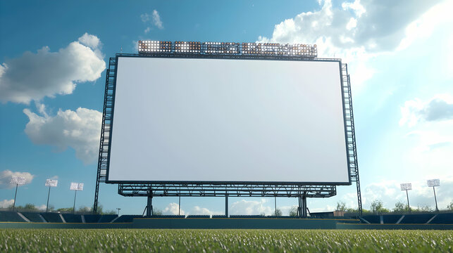 Baseball field with a massive square blank scoreboard for game day specials and sponsor messages.