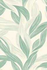 Mint-Colored Seamless Wave Pattern with Soft Hair Braid Drawing, Light and Delicate Design on White Background, Vector Design