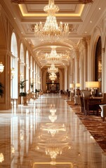 Fototapeta premium Old marble columns line the church's luxury interior hall