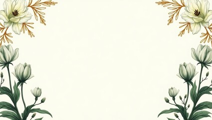 Elegant White Floral Frame with Gold Accents Botanical Illustration Wedding Invitation Design