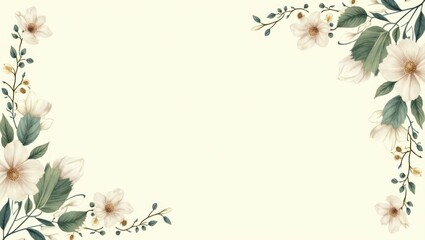 Obraz premium Elegant Floral Frame Watercolor White Flowers and Greenery Border on Cream Background