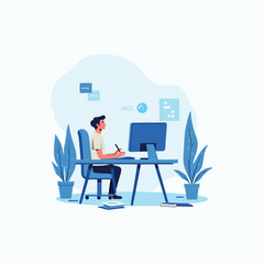 illustration of business in the office and a computer sitting