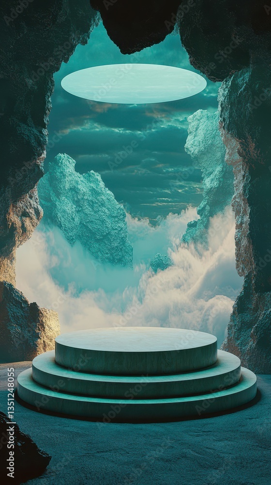 Aufkleber surreal empty stage with floating podium and dramatic background