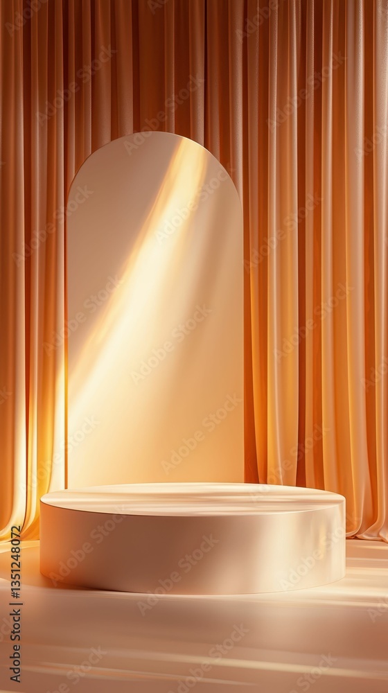 Poster ethereal empty stage with podium and draped curtain background