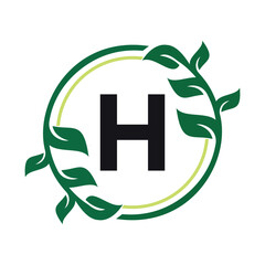 Leaf Circle Logo combine with letter H vector template